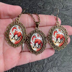 Beautiful Fox Earring and Necklace Jewelry Set